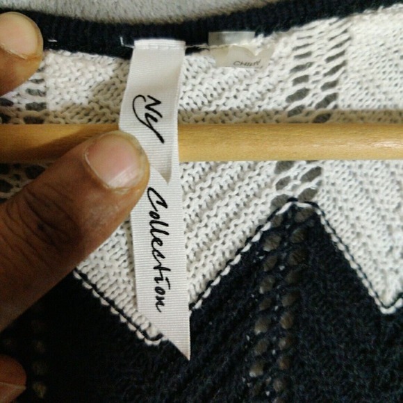 NY Collection Sweater Womens Small Long Black/White‎ Open Front Cardigan - Picture 3 of 7